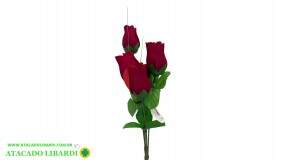 BUQUE ROSA BOTAO AVELUDADO X5 VERMELHO 34CM 43261001