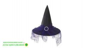 CHAPEU BRUXA C/VEU TEIA ARANHA 34X40CM 95854001