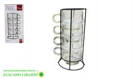 CANECA VIDRO 140ML 6CM 4PCS C/SUPORTE VDA09256