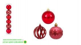 BOLA TUBO DECORADA 8CM C/6 PCS VERMEHO 60532VM