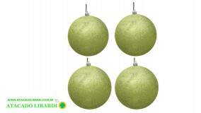 BOLA TUBO C/ GLITTER 8CM C/4UNI VERDE KX7513
