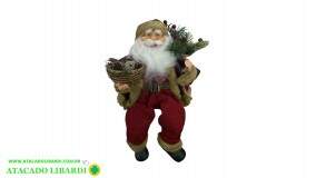 BONECO NATAL PAPAI NOEL SENTADO VERMELHO BEGE 45CM 91250001