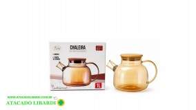 CHALEIRA VIDRO 1L C/TAMPA BAMBU DT8454