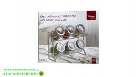 PORTA CONDIMENTO C/SUPORTE METAL 6PCS 140ML VIDRO VDA05104