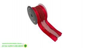 FITA ARAMADA TECIDO 6,3CMX9,14M VERMELHO C/RENDA YJ9879