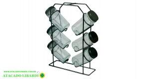 PORTA CONDIMENTO C/SUPORTE METAL 6 FRASCOS QH0404