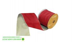 FITA ARAMADA VELUDO 10CMX5M C/COSTURA VERMELHO C/DOURADO 93178013