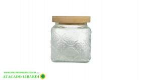 POTE VIDRO 745ML 11CM C/TAMPA BAMBU CA09931
