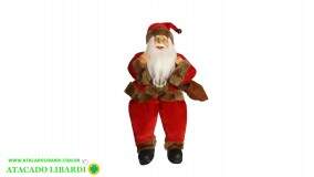 BONECO PAPAI NOEL SENTADO TRADICIONAL VERMELHO BEGE 30CM A0742001