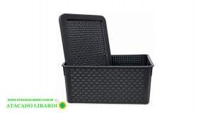 ORGANIZADOR PLAST RATTAN C/TAMPA PRETO 16LT 214PT