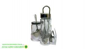 GALHETEIRO VIDRO 3PCS C/SUPORTE PLAST MK366