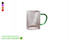 CANECA VIDRO TRANSP ALÇA COLOR  TP1814