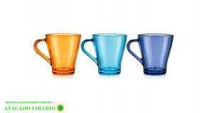 CANECA 10CM 260ML VIDRO 3PCS COLOR TP1890