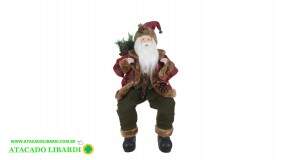 BONECO PAPAI NOEL SENTADO 60CM VERMELHO VERDE  A1604001