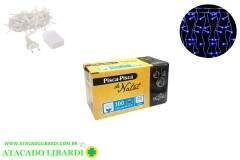 PISCA CASCATA 100 LED 2,3M AZUL 127V 8F FIO TRANSP NTL1100A127V