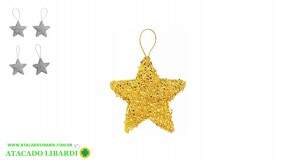 ENFEITE PENDENTE ESTRELA VELUDO ROSA 4UNI 6X3CM WF9881