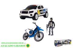 BONECO POLICIA 3PCS C/CARRO E MOTO 0043