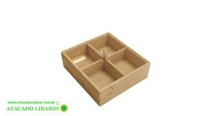 CAIXA MULTIUSO 20X20X5CM BAMBU 4 DIV C/TAMPA TRC1404