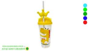 COPO PLAST DINO 600ML C/CANUDO COLOR HG60508