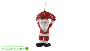 BONECO PELUCIA PENDENTE  NOEL C/PLACA FELIZ NATAL VERMELHO VERDE 38X26 CM 90007001