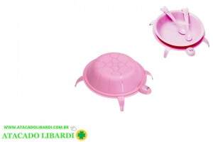 KIT REFEICAO INFANTIL 4PCS C/TAMPA TARTARUGA ROSA 095RS