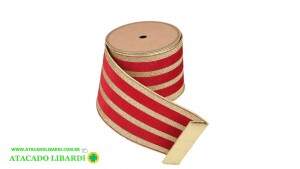 FITA ARAMADA VELUDO 10CMX5M DUPLA FACE VERMEHO ESCURO DOURADO A4989002  A4989001