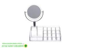 ORGANIZADOR ACRILICO MAQUIAGEM 20X20X25CM C/ ESPELHO FUT116