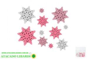 ENFEITE MADEIRA ROSA/BRANCA FLOCO NEVE 24PCS WF1425