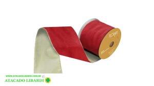 FITA ARAMADA VELUDO 10CMX5M C/COSTURA VERMELHO C/DOURADO 93178013