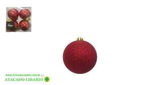 BOLA TUBO C/GLITTER 8CM C/4UNI VERMELHA KX7511