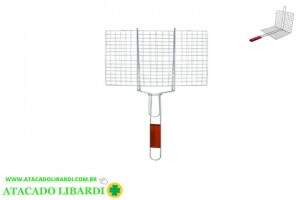 GRELHA DUPLA 22X33CM CHURRASCO CABO MAD KC46830