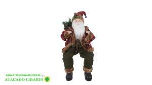 BONECO PAPAI NOEL SENTADO 60CM VERMELHO VERDE  A1604001
