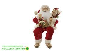BONECO NATAL PAPAI NOEL SENTADO VERMELHO VERDE 45CM 95216001