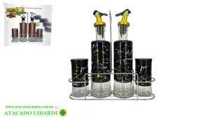 GALHETEIRO VIDRO 4PCS C/SUPORTE  BA28416